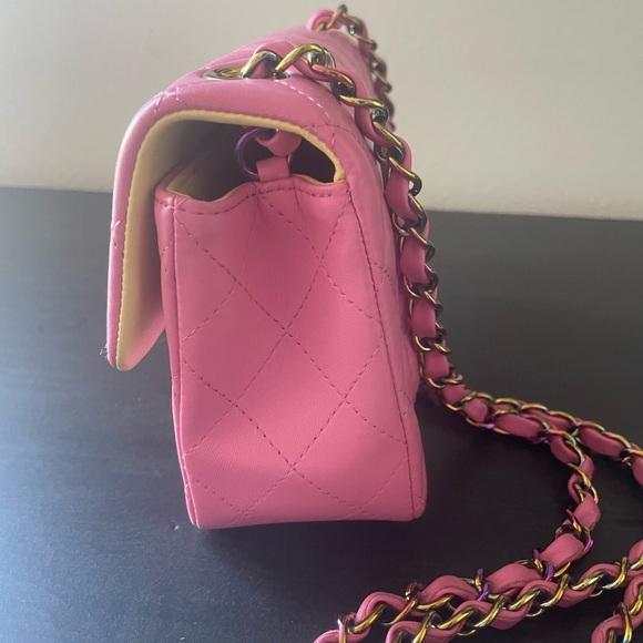 Chanel 21C Like New Pink Yellow Quilted Mini Flap Bag w Rainbow Hardware - Picture 7 of 16